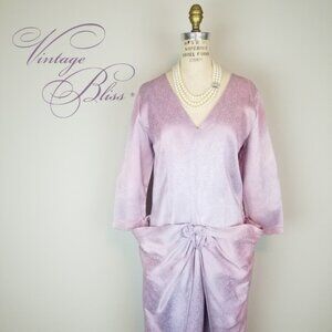 Vintage 1940's Lavender & Pink Satin Cocktail Dress with Draping Ladies size Med